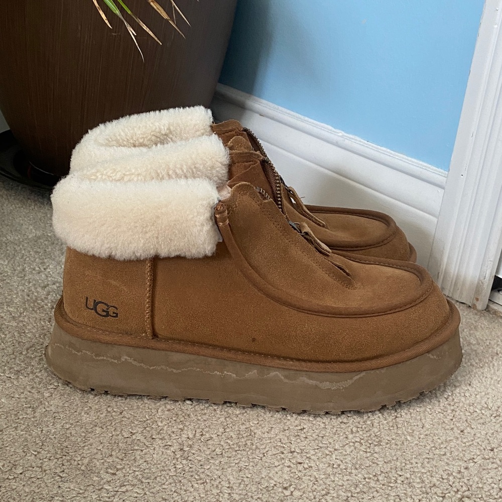 UGG Chestnut Suede Rare Funkette Ankle Boots With Zipper Size 10